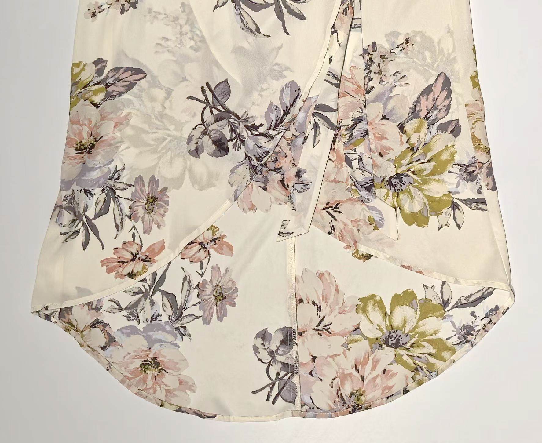 tie up waist cross V-neck with printing